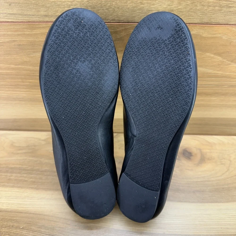 Tory Burch Reva Flats Black Soft 6.5 M Soft Leather Gold Logo Modern Office Walk